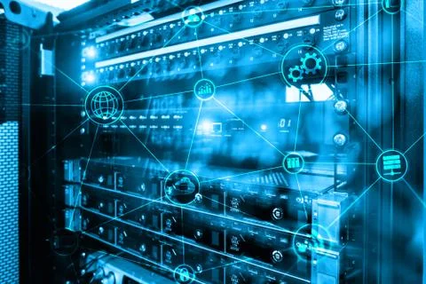 Technology infrastructure cloud computing and communication. Internet concept Foto stock