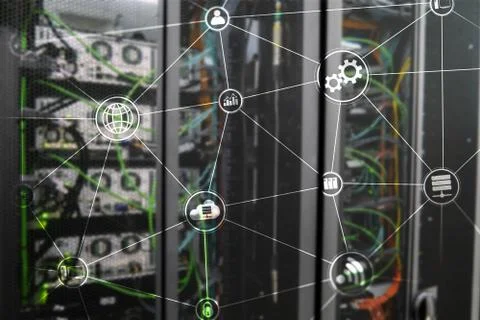 Technology infrastructure cloud computing and communication. Internet concept 스톡 사진