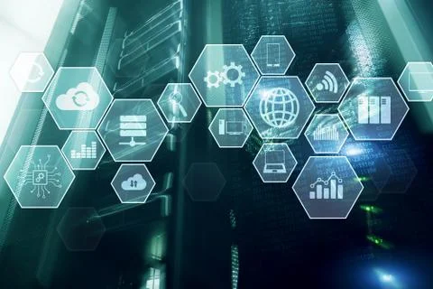 Technology infrastructure cloud technology and communication. Server room Stock Illustration