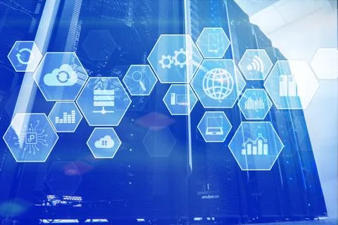 Technology infrastructure cloud technology and communication servers room data Stock Illustration