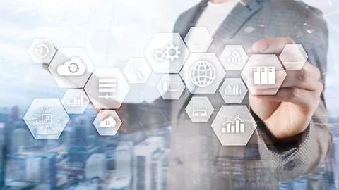 Technology infrastructure cloud technology and communication. Business man Stock Photos