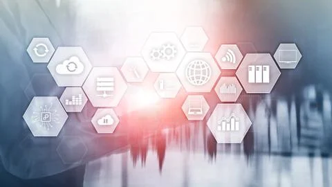 Technology infrastructure cloud technology and communication. Stock Photos