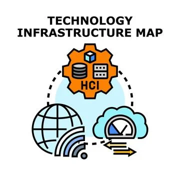 Technology infrastructure map illustrating global network system Stock Illustration