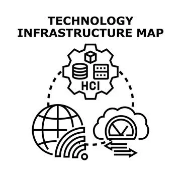 Technology infrastructure map illustrating global network system Stock Illustration