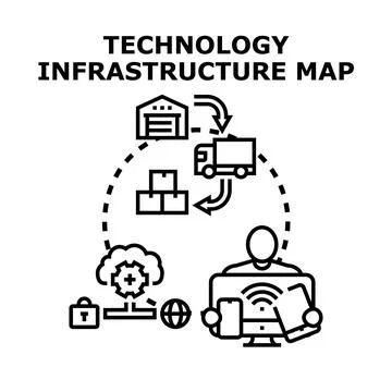 Technology infrastructure map illustrating logistics and digital management Stockillustratie