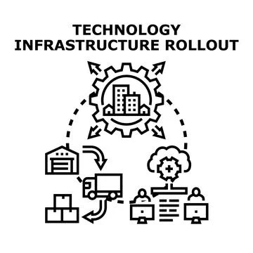 Technology infrastructure rollout process with global expansion Stock Illustration