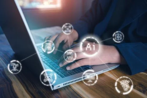 Technology Innovation Ai Computing Connection Concept, Female Engineer Progra Stockfoto's