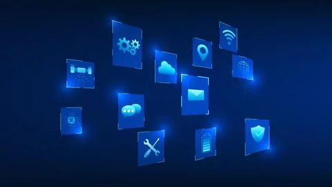 Technology innovation background featuring various digital icons representi.. イラスト素材