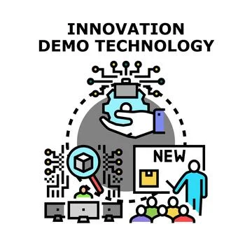 Technology innovation developing new digital product demo Stock Illustration
