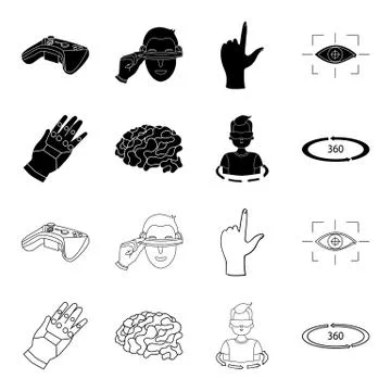Technology, innovation, man, complemented .Virtual reality set collection icons Stock Illustration