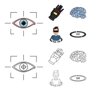Technology, innovation, man, complemented .Virtual reality set collection icons Stock Illustration