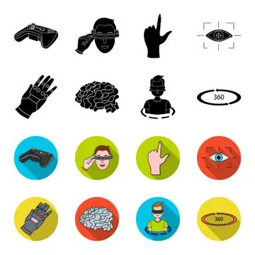 Technology, innovation, man, complemented .Virtual reality set collection icons Stock Illustration