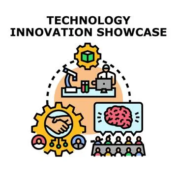 Technology innovation showcase concept with collaborative team 库存插图