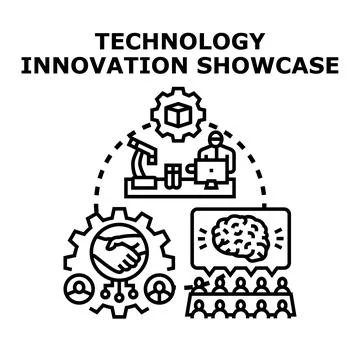 Technology innovation showcase concept with collaborative team Stock Illustration
