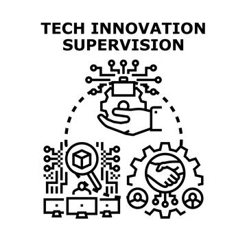 Technology innovation supervision concept managing digital development Stock Illustration