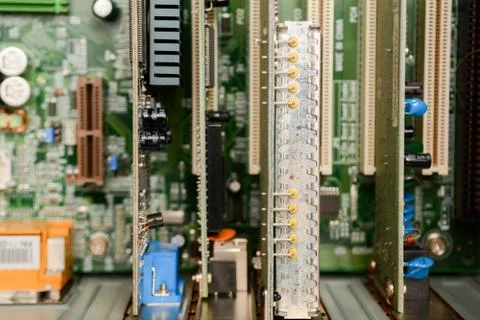 Technology inside a computer circuit board Stock Photos