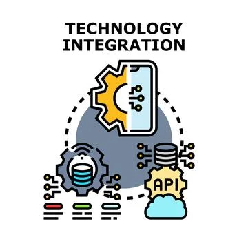 Technology integrating digital devices, data, and cloud computing Stockillustratie