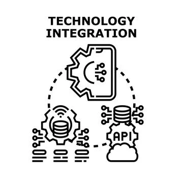 Technology integrating digital devices, data, and cloud computing Stockillustratie