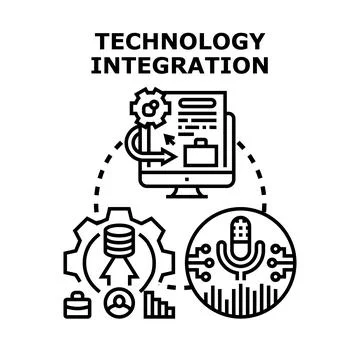 Technology integration connecting business data and voice solutions Illustrazione stock