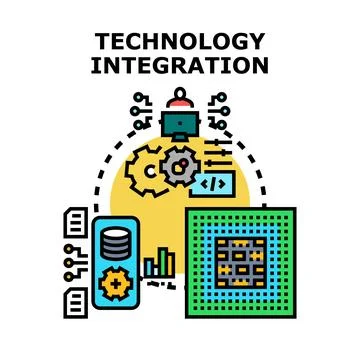 Technology integration process connecting data and hardware イラスト素材
