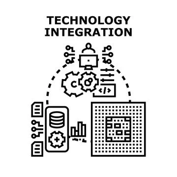Technology integration process connecting data and hardware Stock Illustration