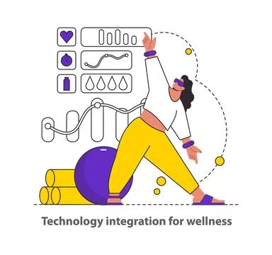Technology Integration for Wellness concept Demonstrates the synergy of fitness Stock Illustration