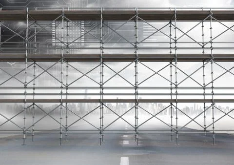 Technology interface and city with 3D Scaffolding イラスト素材