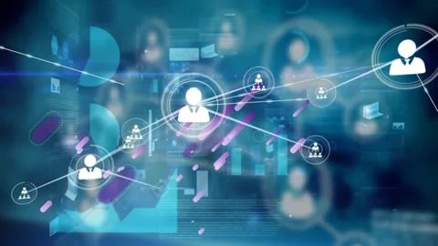 This technology interface is composed of various financial charts in blue Stock-Footage 328243819