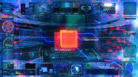 Technology Interface Computer HUD Data Digital GUI Screen - LOOP Stock Footage 128315291