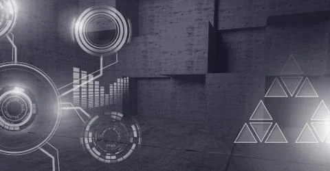 Technology interface shapes with grey minimal stone background Ilustração Stock