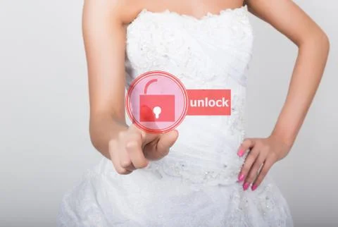 Technology, internet and networking concept. Beautiful bride in fashion wedding Fotos de archivo