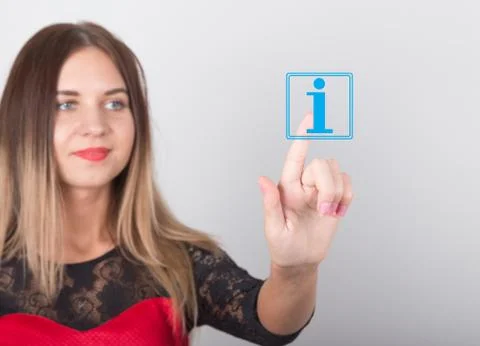 Technology, internet and networking concept. beautiful woman in a red dress with Stock Photos