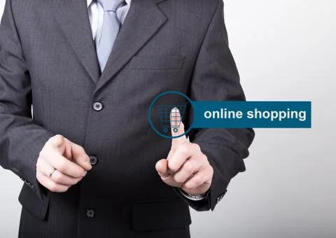 Technology, internet and networking concept - Businessman presses online Foto stock