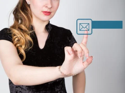 Technology, internet and networking concept. beautiful woman in a black business Foto stock