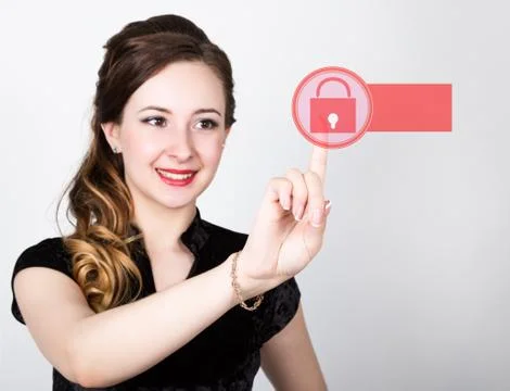 Technology, internet and networking concept. beautiful woman in a black business Photos