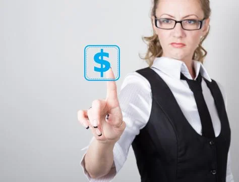 Technology, internet and networking concept. beautiful woman in a black business Stock Photos