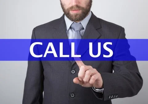 Technology, internet and networking concept - Businessman presses call us button Stock Photos
