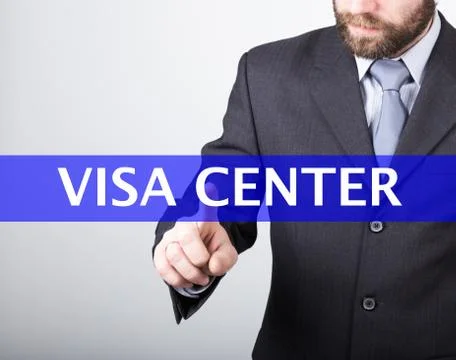 Technology, internet and networking concept - Businessman presses visa center Foto stock
