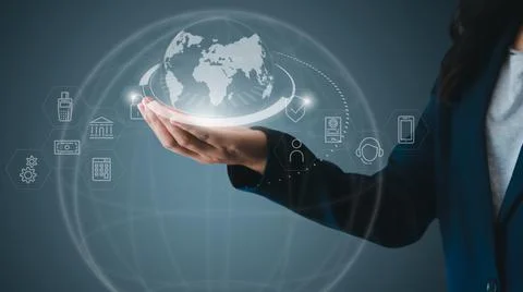 Technology Internet Banking, Digital Transaction Network Concept. Business Wo Foto stock