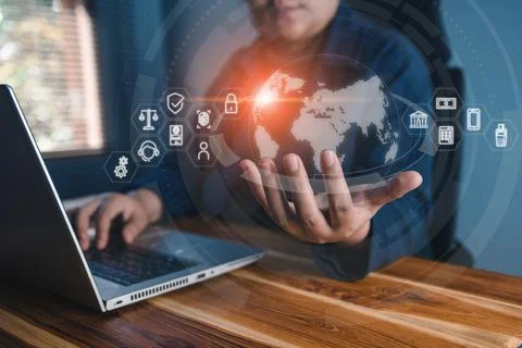Technology Internet Banking, Digital Transaction Network Concept. Business Wo Stock Photos