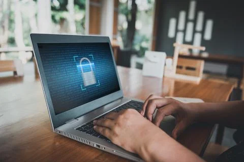 Technology Internet Cyber Secure for Database Privacy, Security Laptop Networ Stock Photos