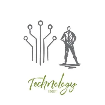 Technology, internet, network, electronic, data concept. Hand drawn isolated  Stock Illustration