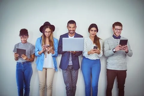 Technology, interview and group of people for recruitment, application or test Foto stock