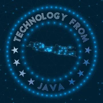 Technology From Java. Futuristic geometric badge of the island. Technologic.. Stock Illustration