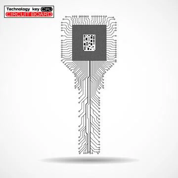 Technology key with circuit board and cpu on white background Stock Illustration