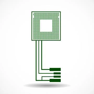 Technology key with circuit board and cpu on white background. Vector Stock-Illustration