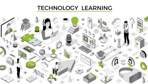 Technology learning. Isometric training. Education course. University study Illustrazione stock