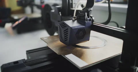 Technology Lesson at STEM School: Close Up of Automated 3D Printer Manufacturing Stock Footage 314773584