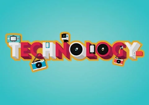 Technology lettering design 스톡 일러스트