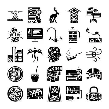 Technology, lifestyle, and design flat glyph icons collection Stock Illustration